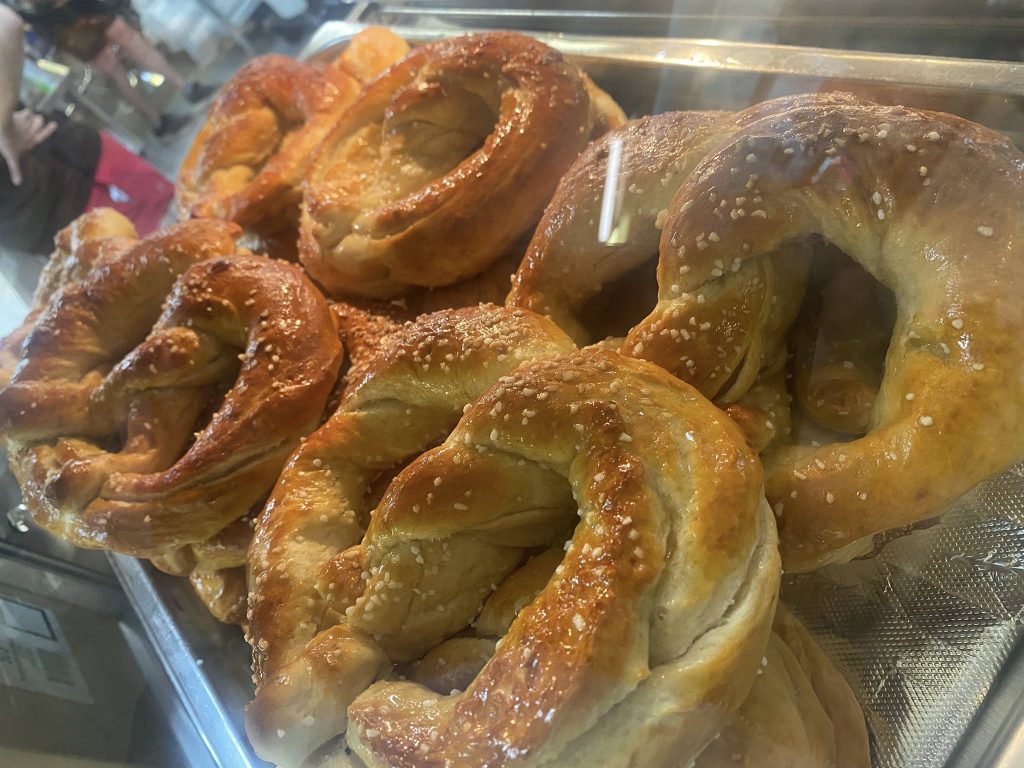 homemade pretzels in case